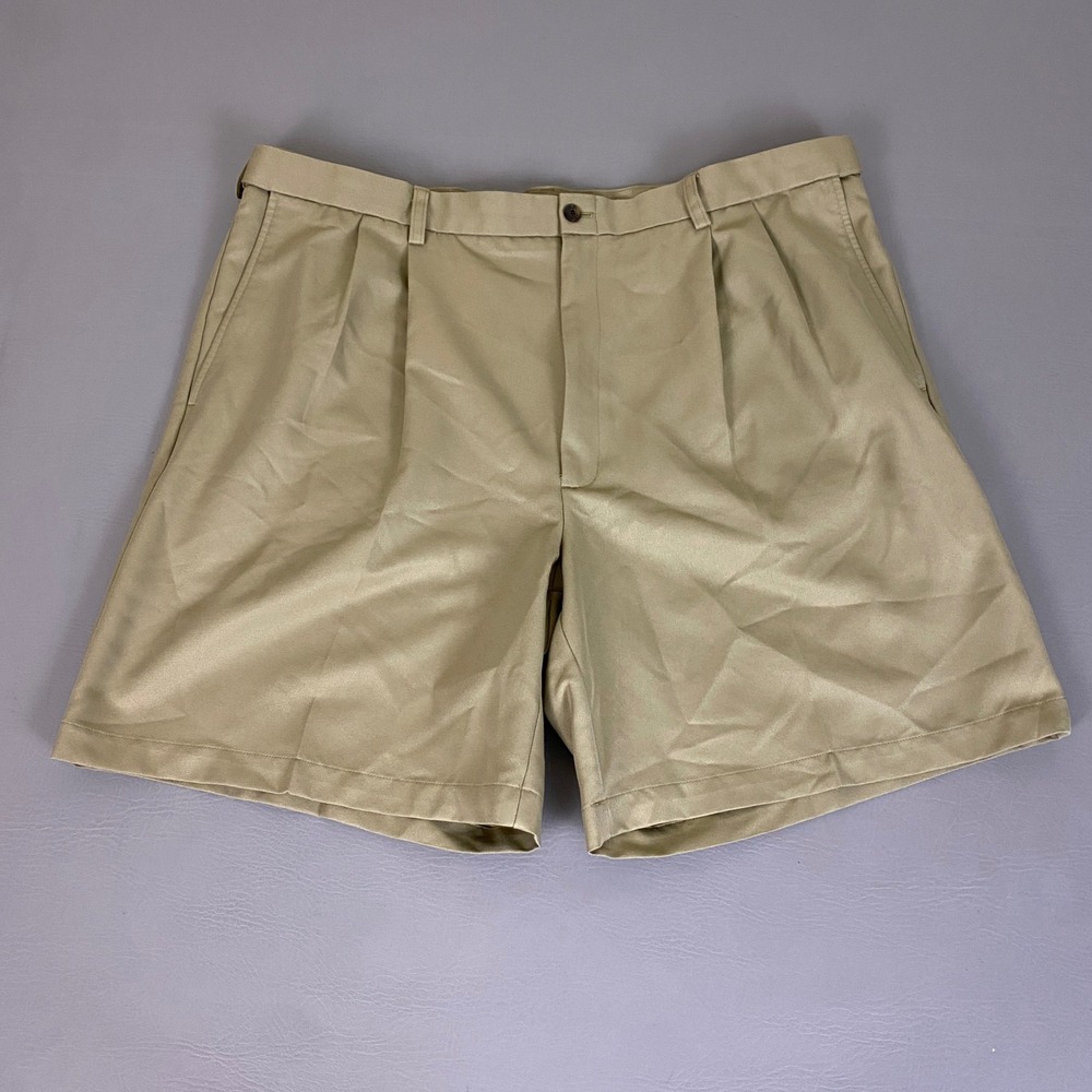 Haggar Shorts Men's Size 42 Tan Pleated Khaki Comfort Polyester Quality For Life